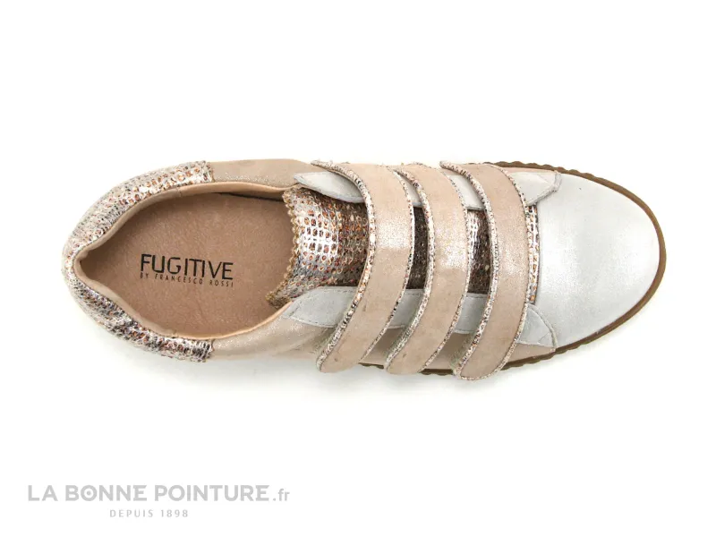 Achat chaussures Fugitive Femme Basket, vente Fugitive MOGIO Metal Craie Peche - Basket 3 velcro Femme
