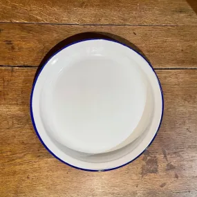 Assiette creuse en email blanc liseré bleu