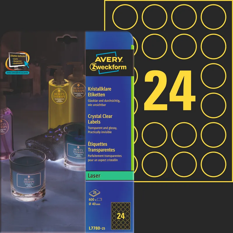 Avery Zweckform étiquettes transparent, L7780-25, 40 mm, 25 feuilles
