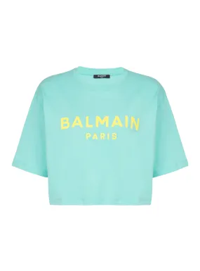BALMAIN  T-shirt court en coton éco-responsable imprimé logo balmain - Bleu