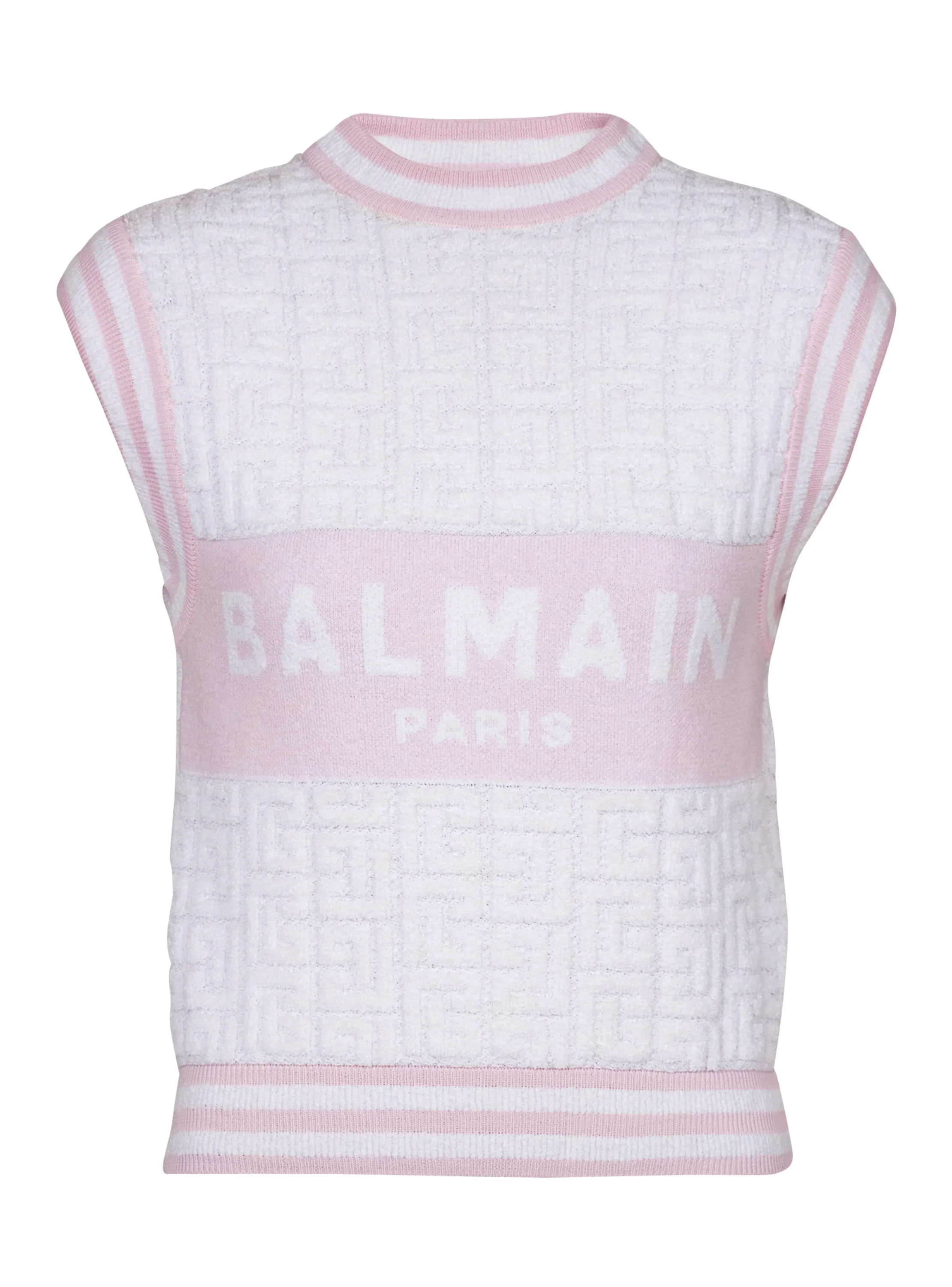 BALMAIN  Top sans manches en maille à monogramme - Rose