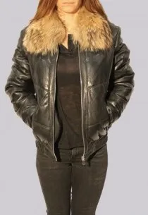 Blouson en cuir et fourrure Redskins femme noir Lexington