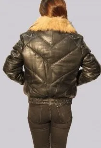 Blouson en cuir et fourrure Redskins femme noir Lexington
