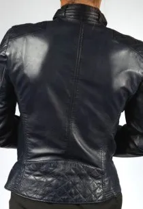 Blouson en cuir femme siam-bleu-marine-agneau