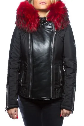 Blouson Femme Horspist Marta Noir Col Rouge.