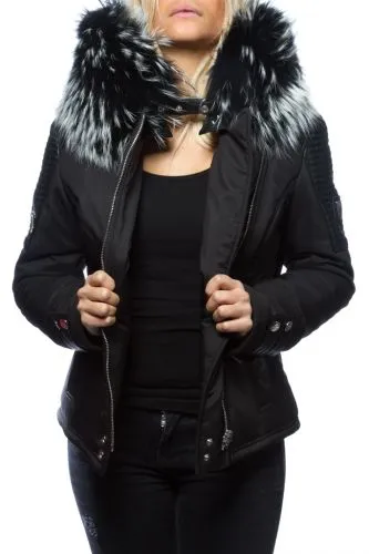 Blouson Femme Horspist Milano Bis Noir Col Argenté.