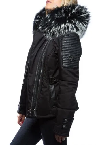 Blouson Femme Horspist Milano Bis Noir Col Argenté.