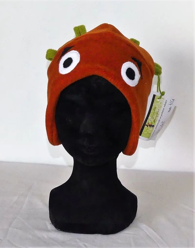 Bonnet en polaire velours rouille et anis