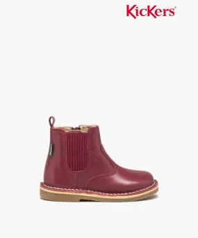 Boots bébé fille unies en cuir style Chelsea - Kickers rouge fonce