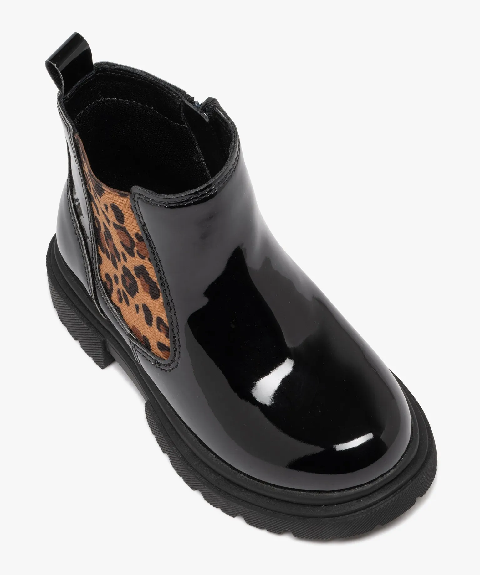 Boots Chelsea vernies à imprimé animal fille noir