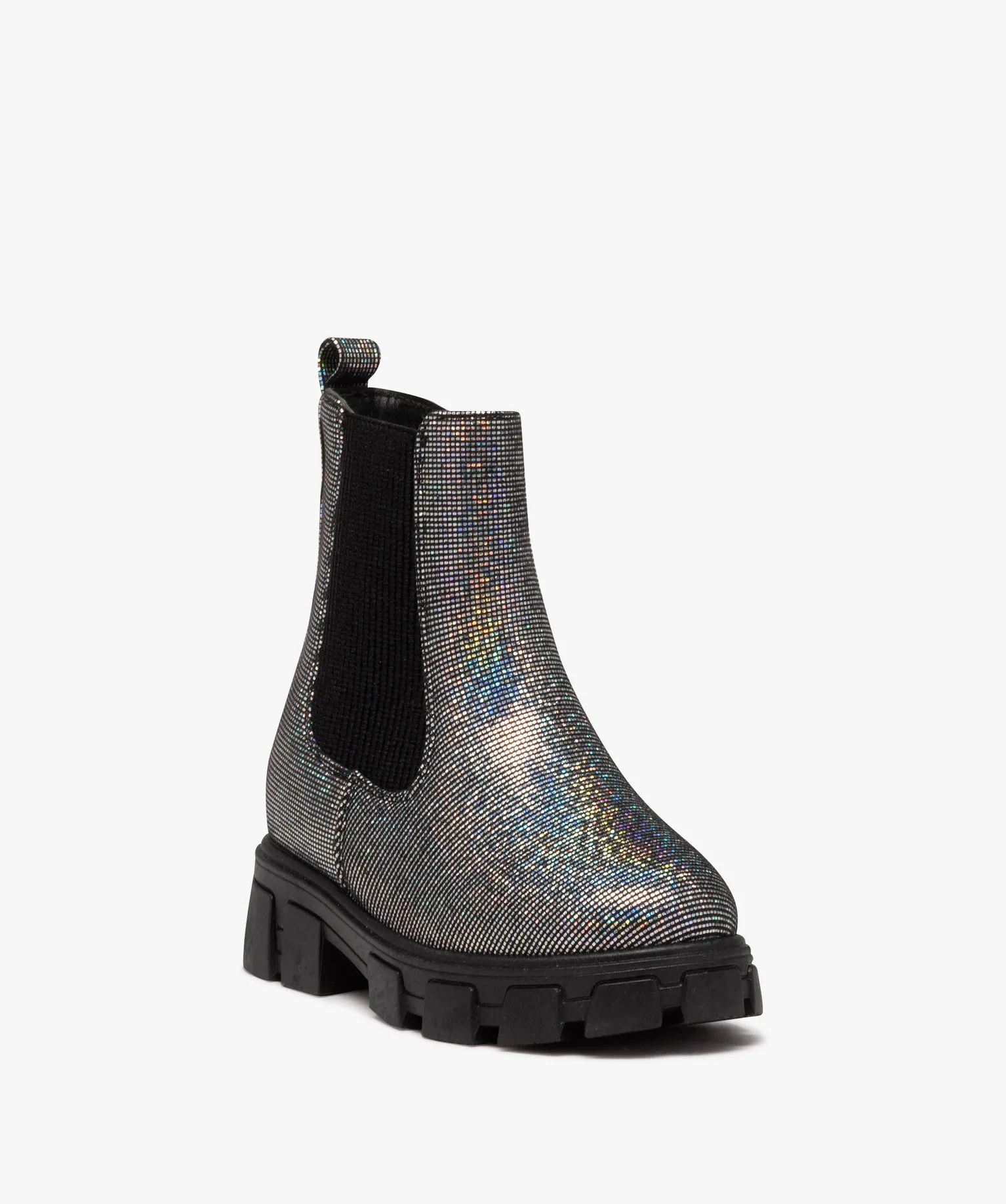 Boots fille style Chelsea à semelle crantée avec strass noir