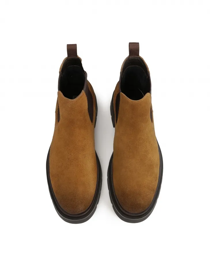 Bottes Chelsea en daim marron avec semelle en trep