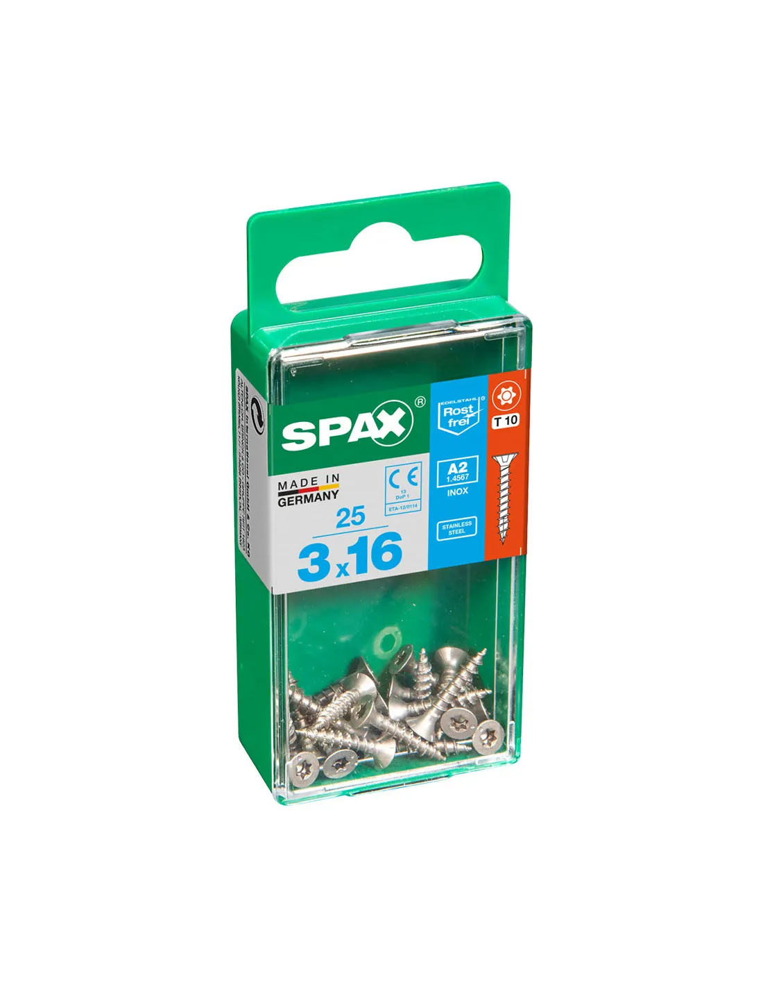 Boîte 25 Unités. Vis A Bois Spax Cab. Plat Inox A2 3.0x16mm Spax - 18310