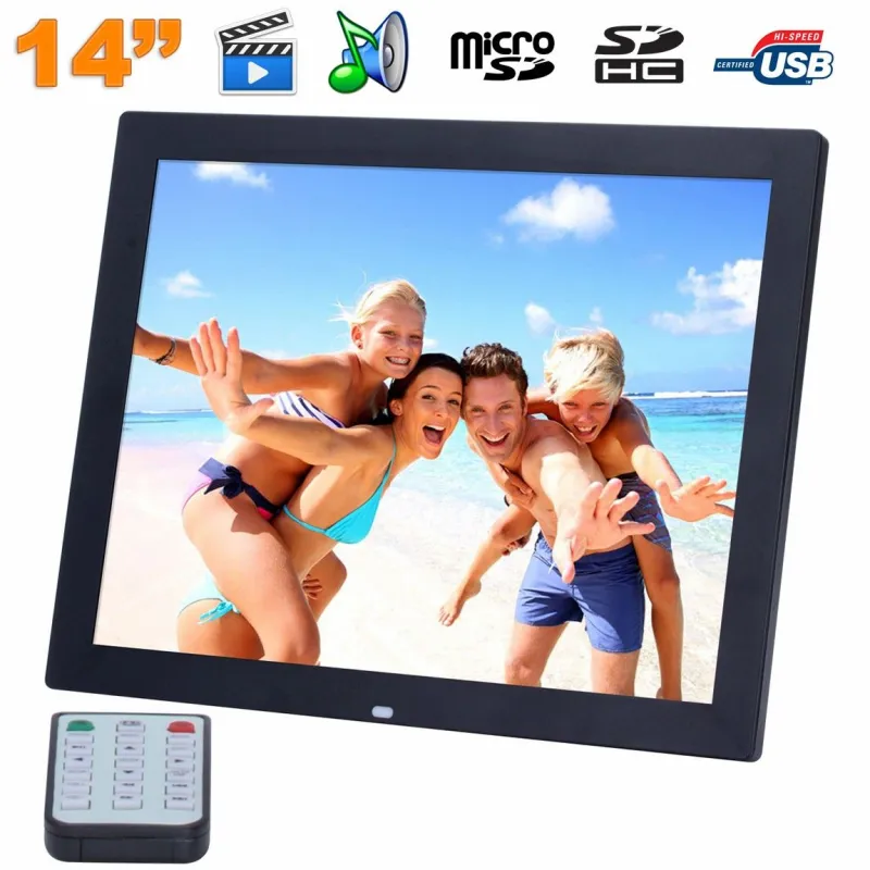 Cadre photo numérique 14 pouces HD LED MP3 MP4 SD Noir