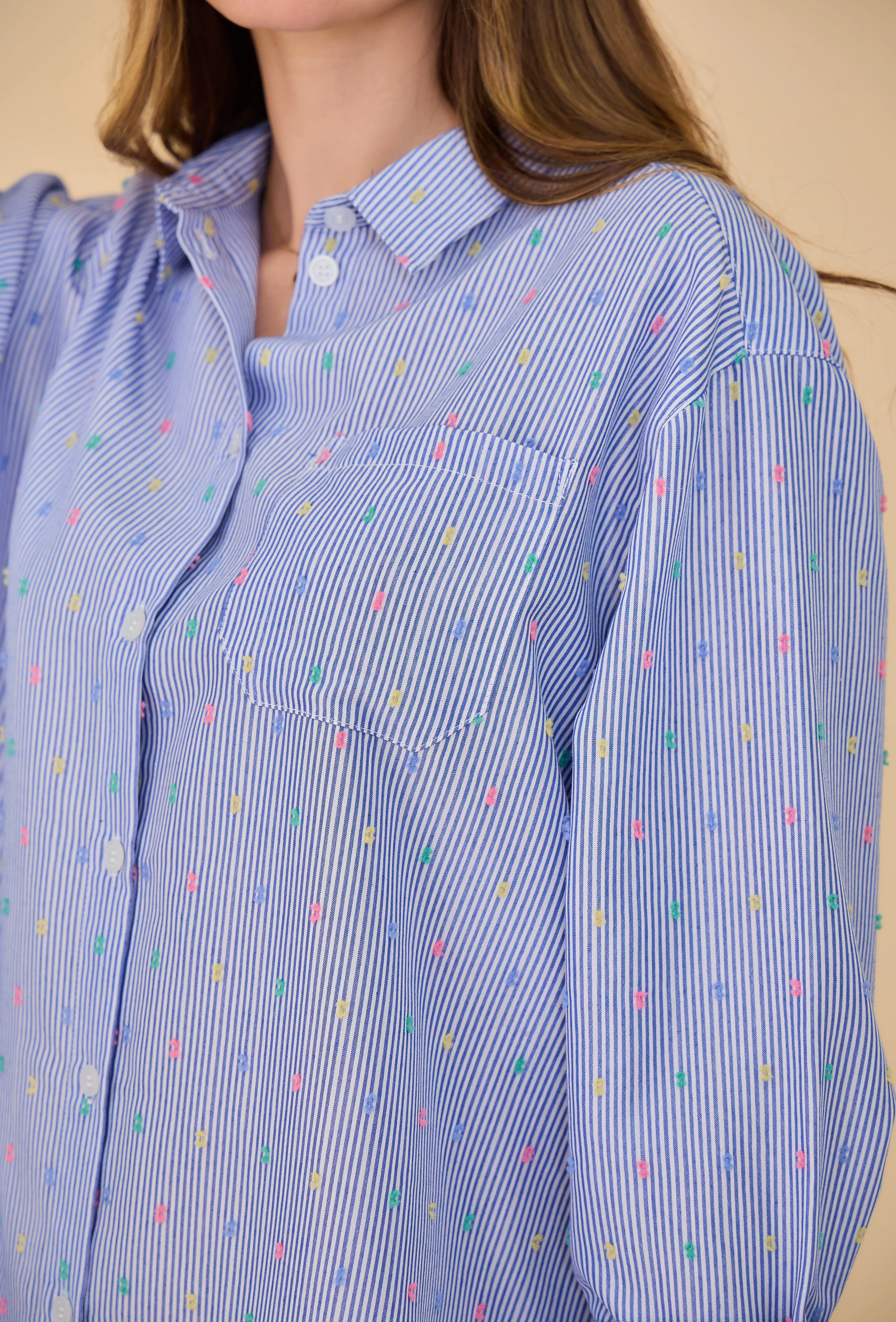 Chemise rayée oversize plumetis