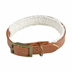 Collier pour chien "wooly" 50cm cognac & écru