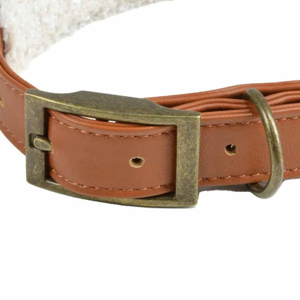 Collier pour chien "wooly" 50cm cognac & écru