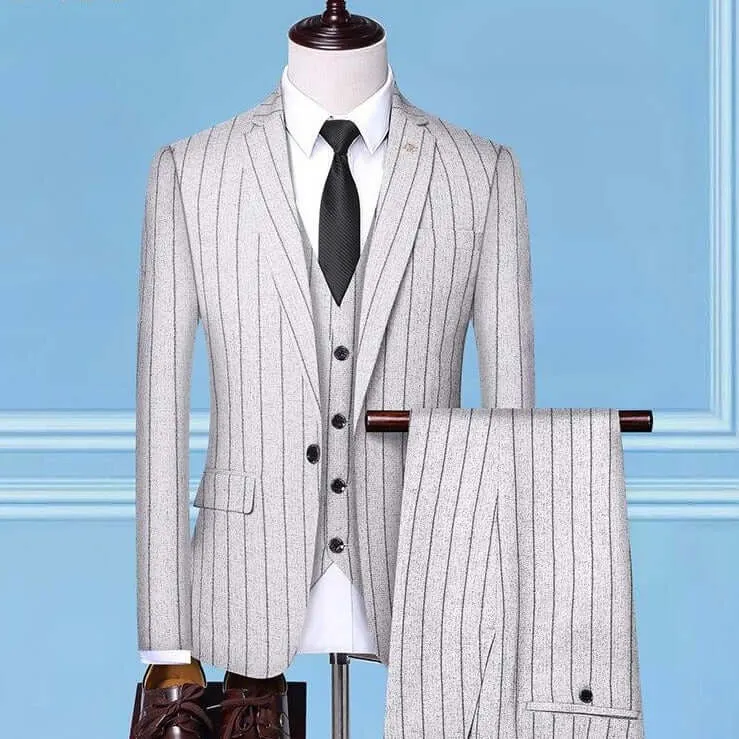 Costume Blanc rayure Noir 3 Pièces