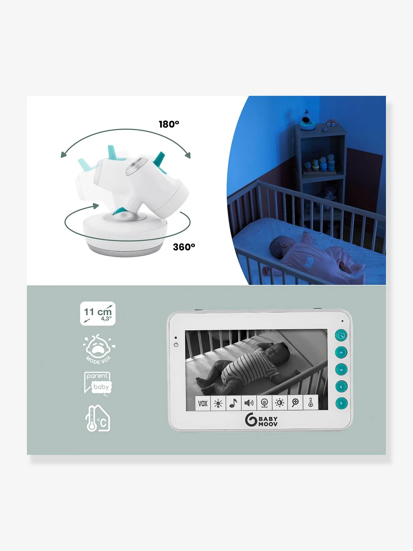 Ecoute-bébé vidéo 360° BABYMOOV Yoo-Moov blanc - Babymoov