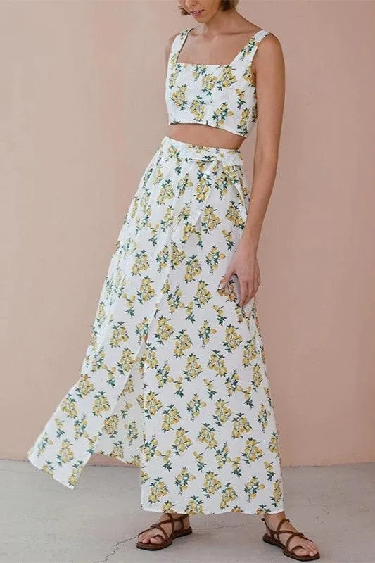 Ensemble Bohème Blanc Imprimé Citron