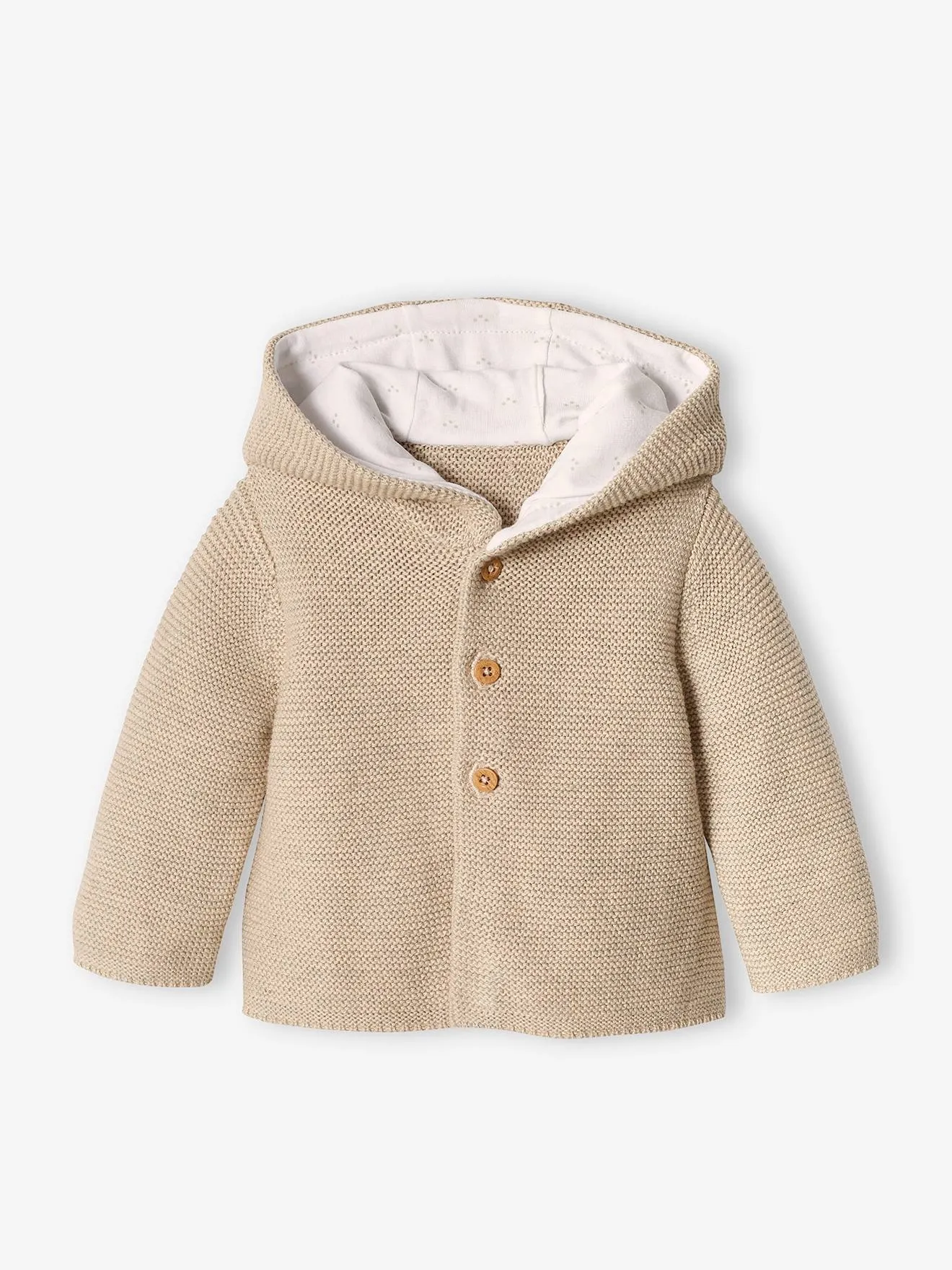 Ensemble naissance 3 pièces en point mousse beige chiné - Vertbaudet