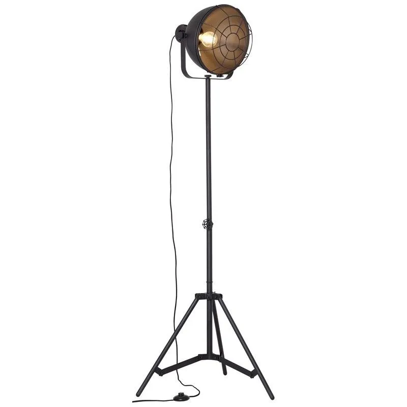 Industriële driepoot vloerlamp zwart, Alexi, met schakelaar