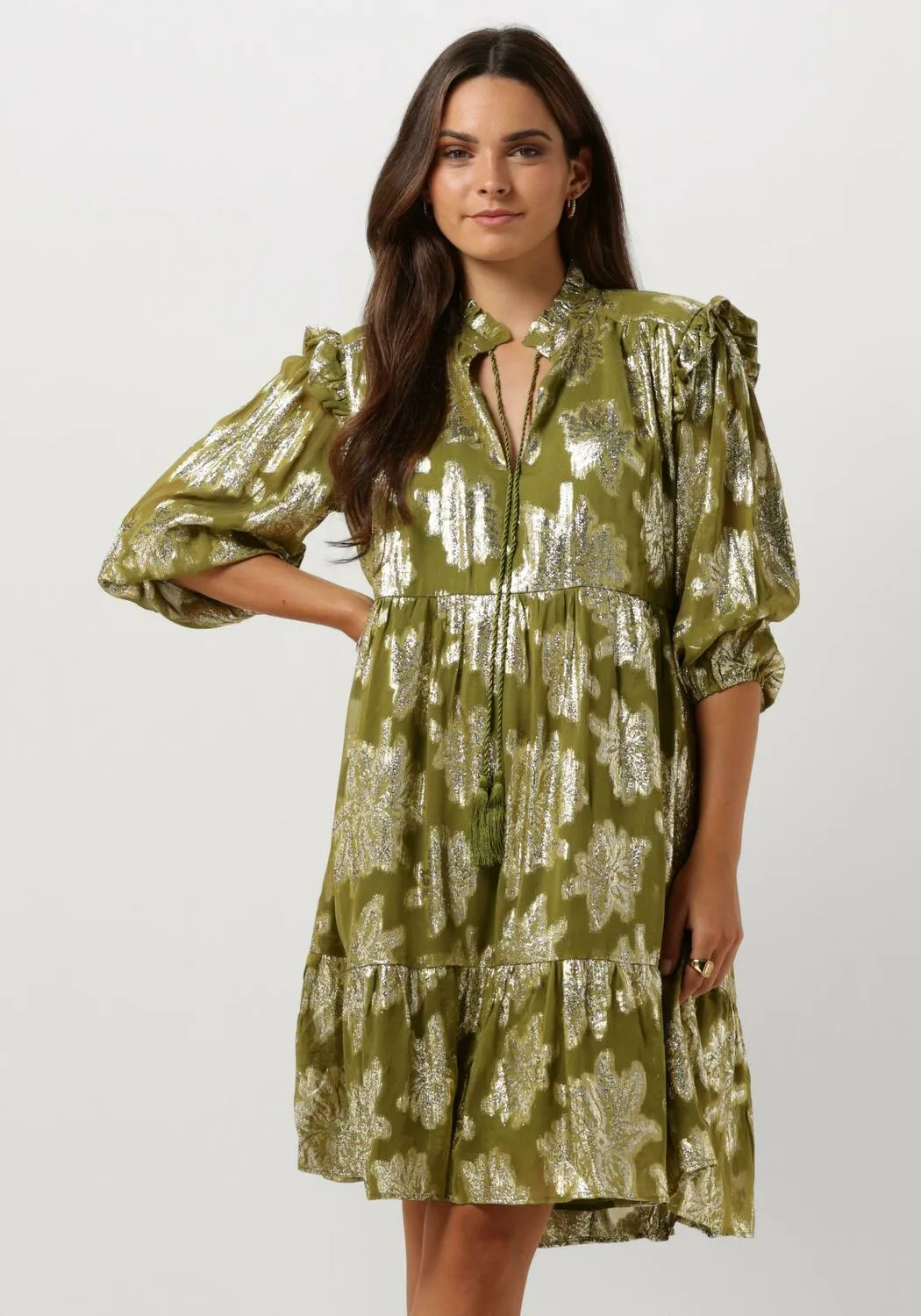 janice mini robe jurk print lurex jimmy en vert