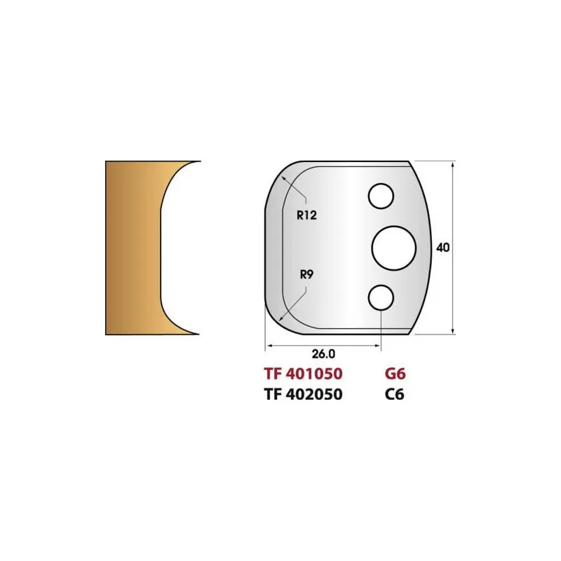 Jeu de 2 fers de toupie n°050 profil congés rayon 9 et 12, hauteur 40 mm