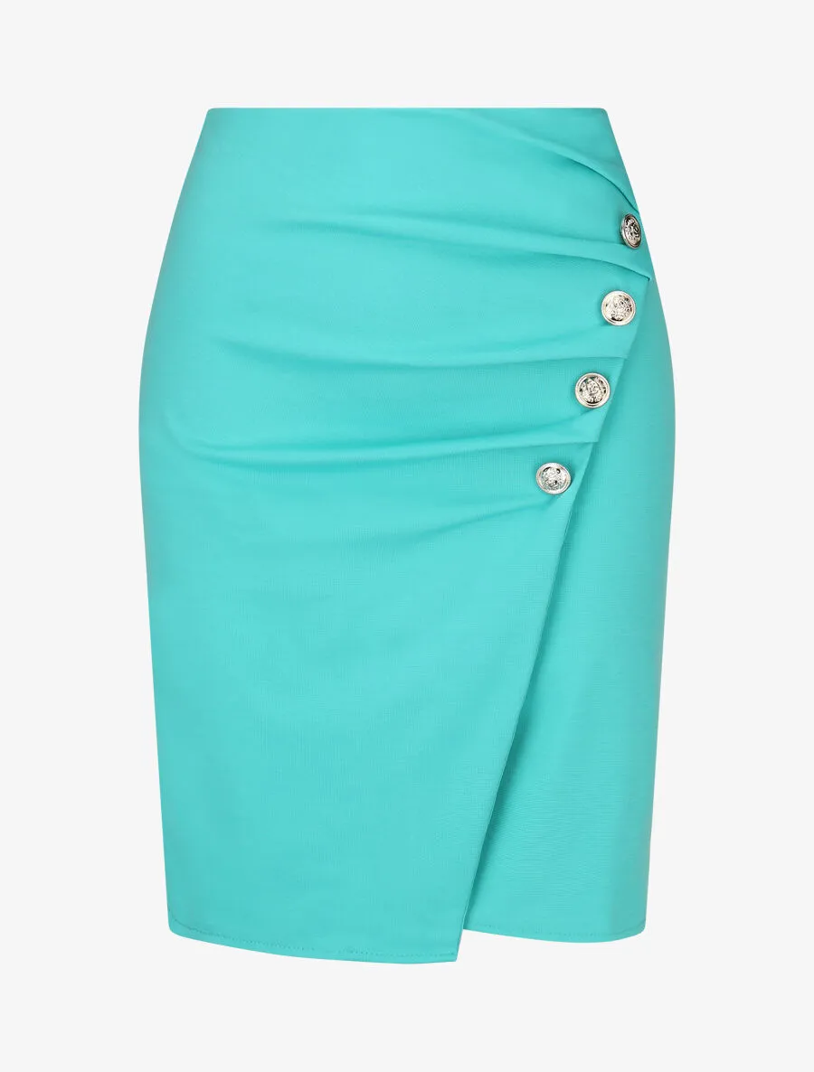 Jupe mi-longue à boutons décoratifs - Turquoise