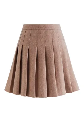 Jupe patineuse plissée taille haute en laine mélangée camel