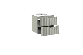 Linie Ribbo meuble salle de bains suspendu 60 x 46 cm greige avec Vano plan simple en marbre composite blanc mat, Nervure circul
