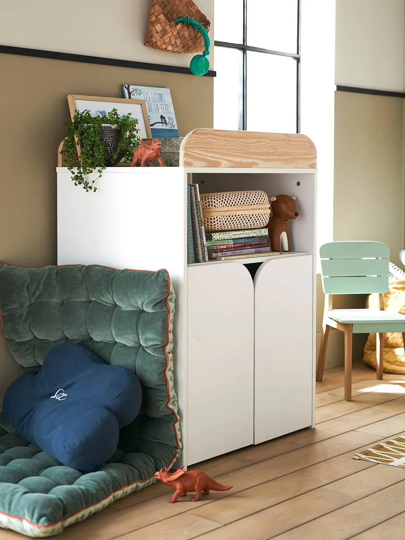 Lit combiné évolutif avec rangements et table à langer LIGNE ECLIPSE blanc / bois - Vertbaudet