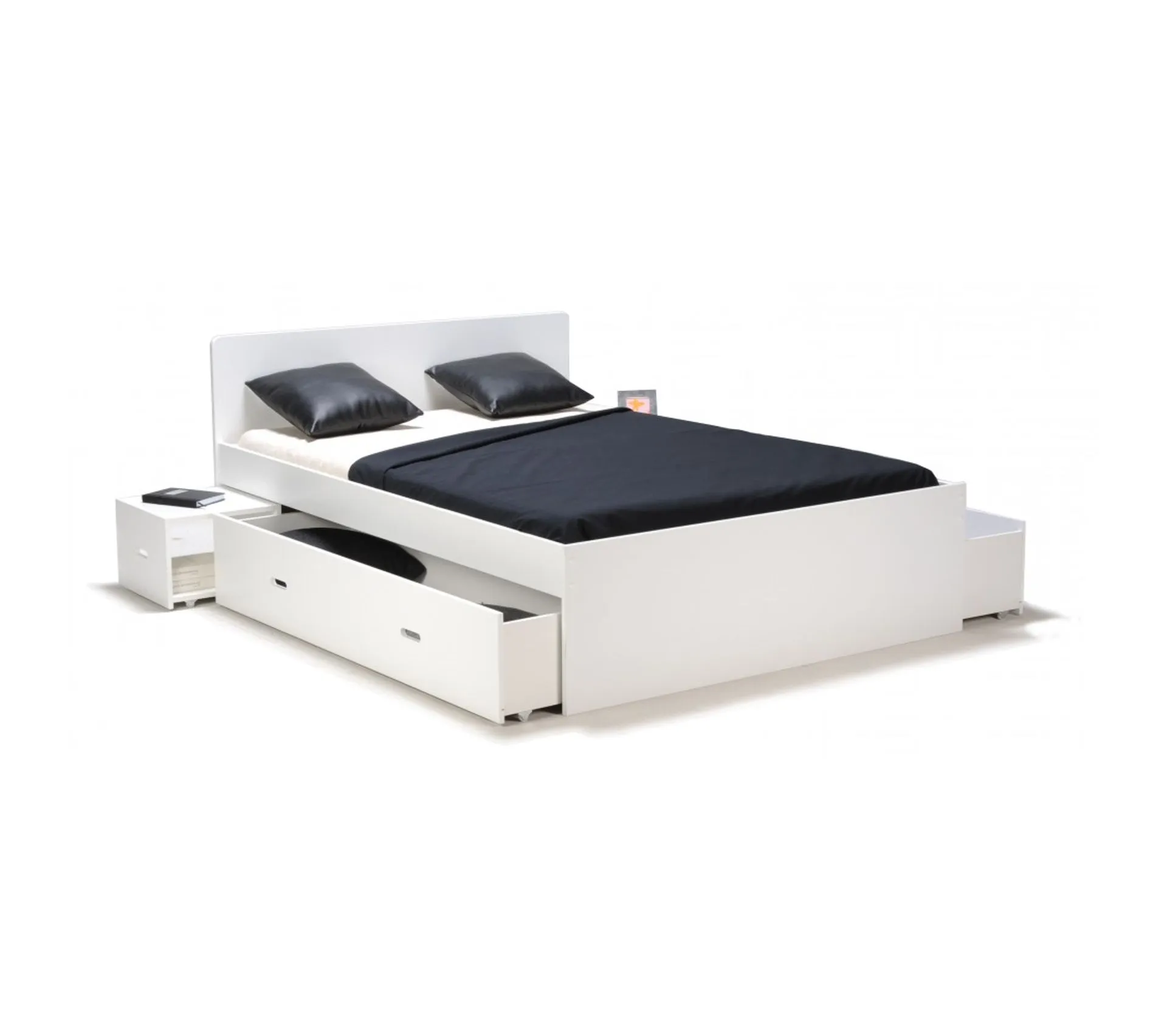 Lit Double Xenia 160x200 + 2 Chevets + 2 Tiroirs / Blanc