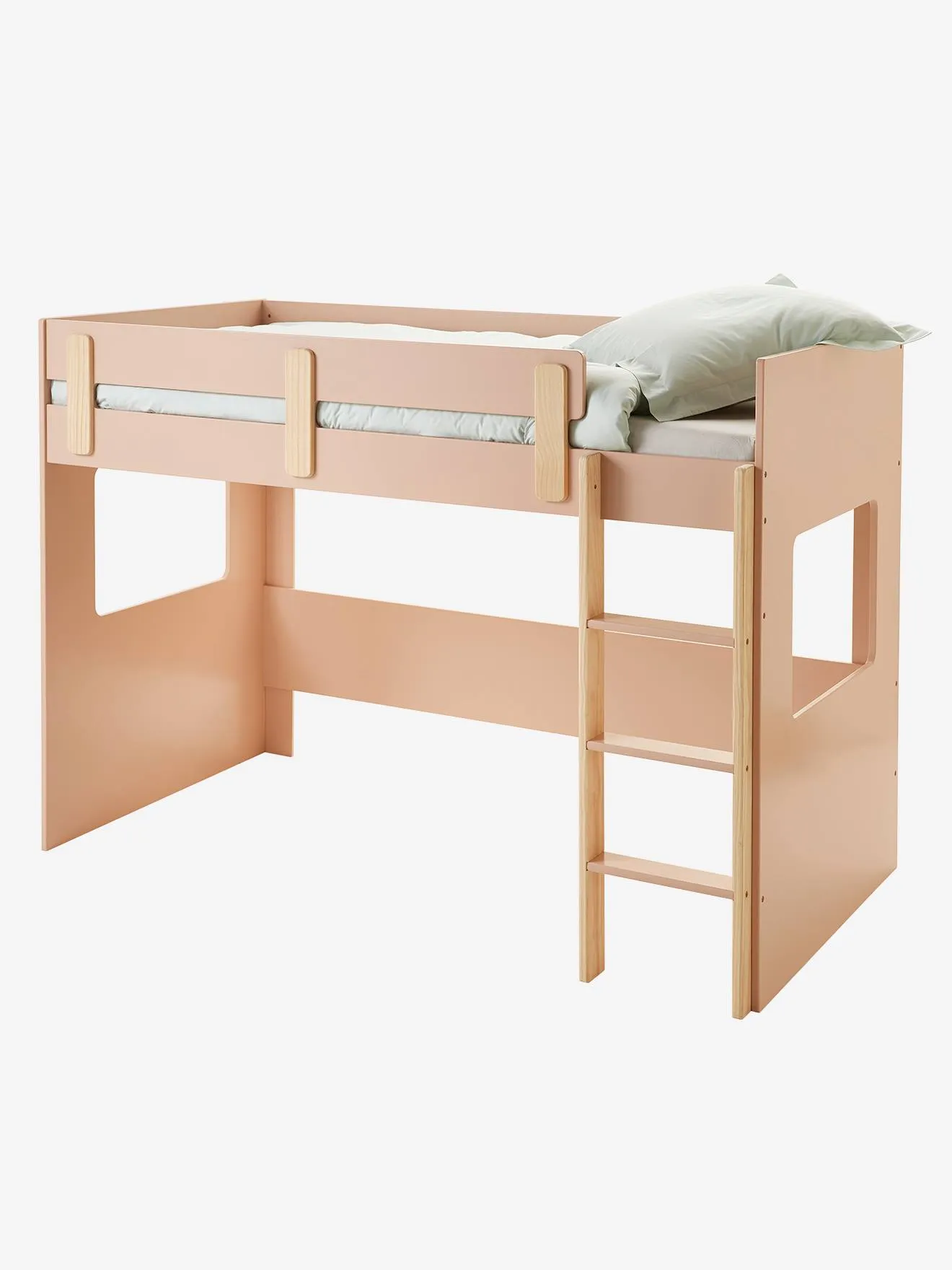 Lit mezzanine mi-hauteur enfant LIGNE EVEREST blanc/bois - Vertbaudet