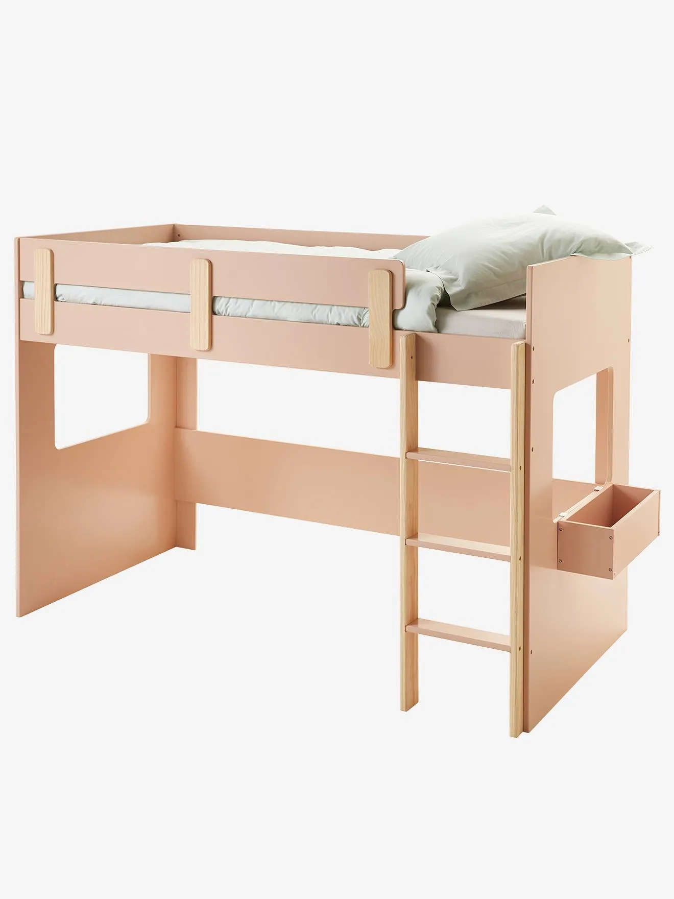 Lit mezzanine mi-hauteur enfant LIGNE EVEREST blanc/bois - Vertbaudet