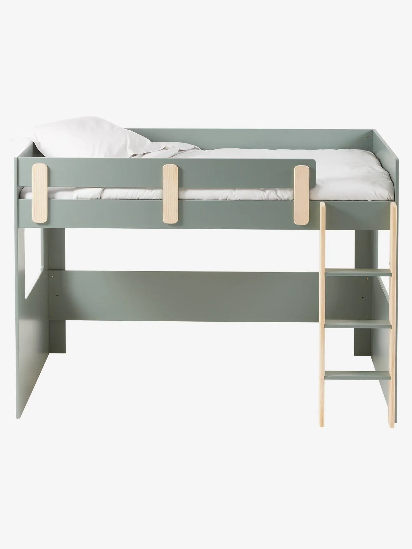 Lit mezzanine mi-hauteur enfant LIGNE EVEREST blanc/bois - Vertbaudet