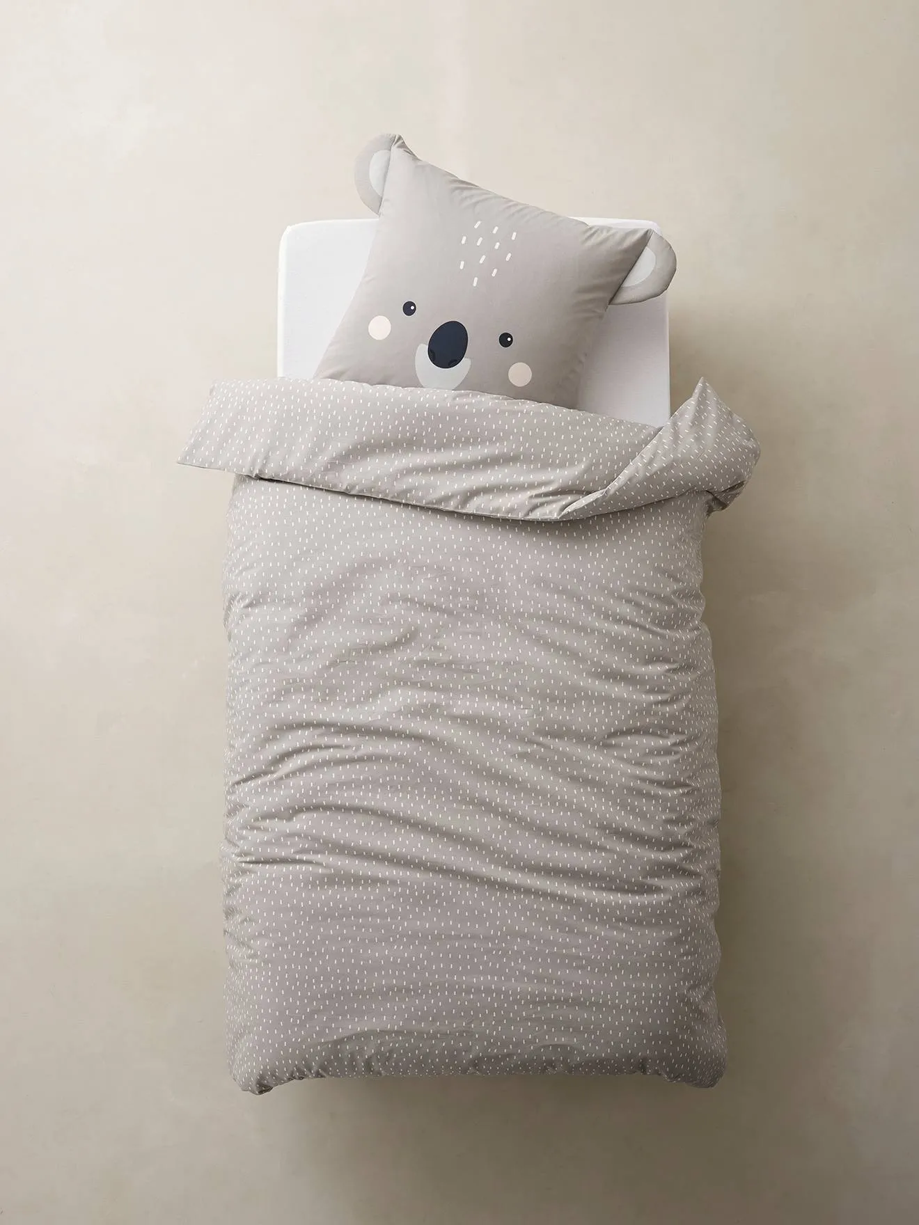 Parure housse de couette + taie d'oreiller BIO* KOALA gris / écru - Vertbaudet