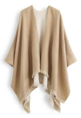 Poncho réversible de couleur unie en camel