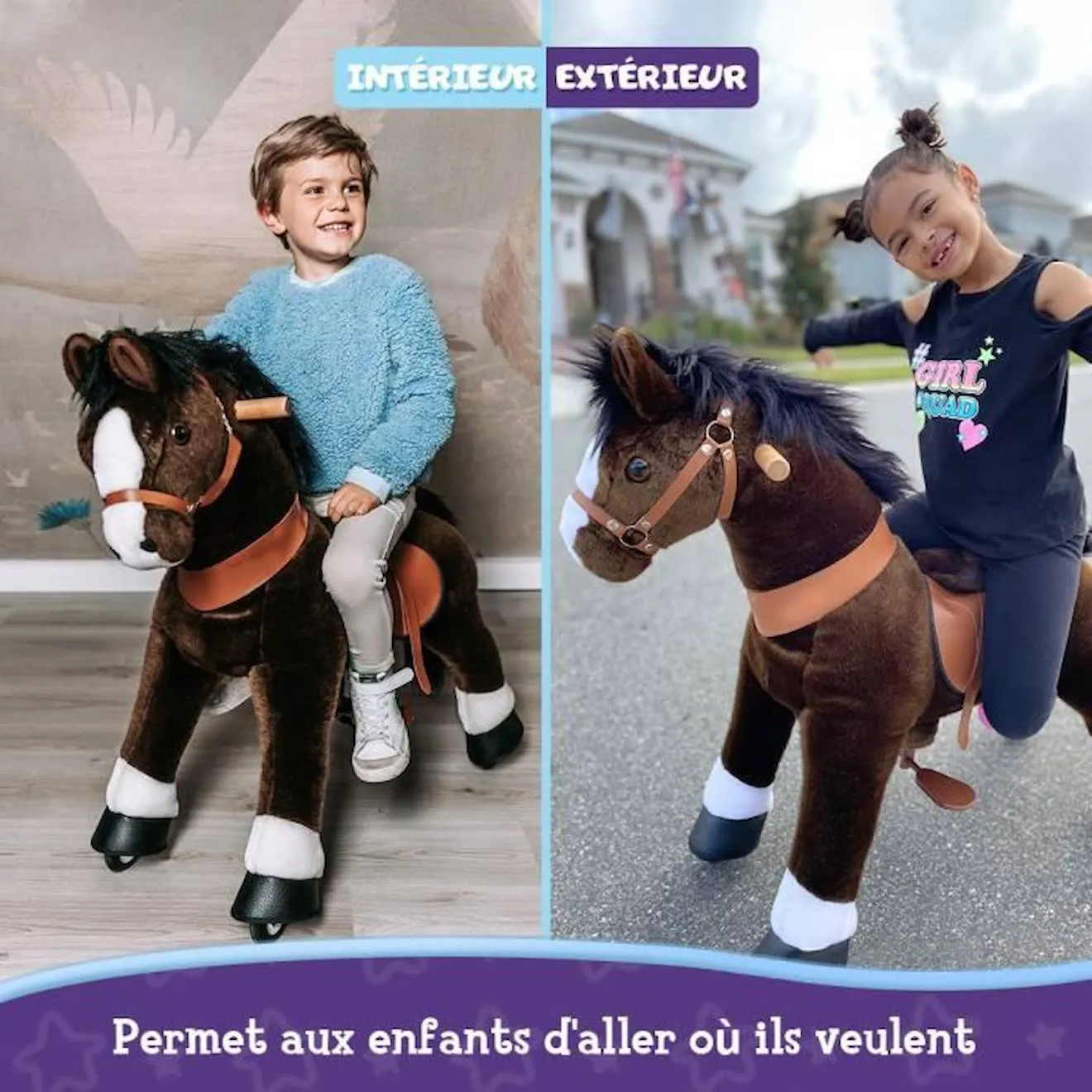 PonyCycle - Poney à monter Brun chocolat avec sabot blanc Grand modèle marron - Ponycycle