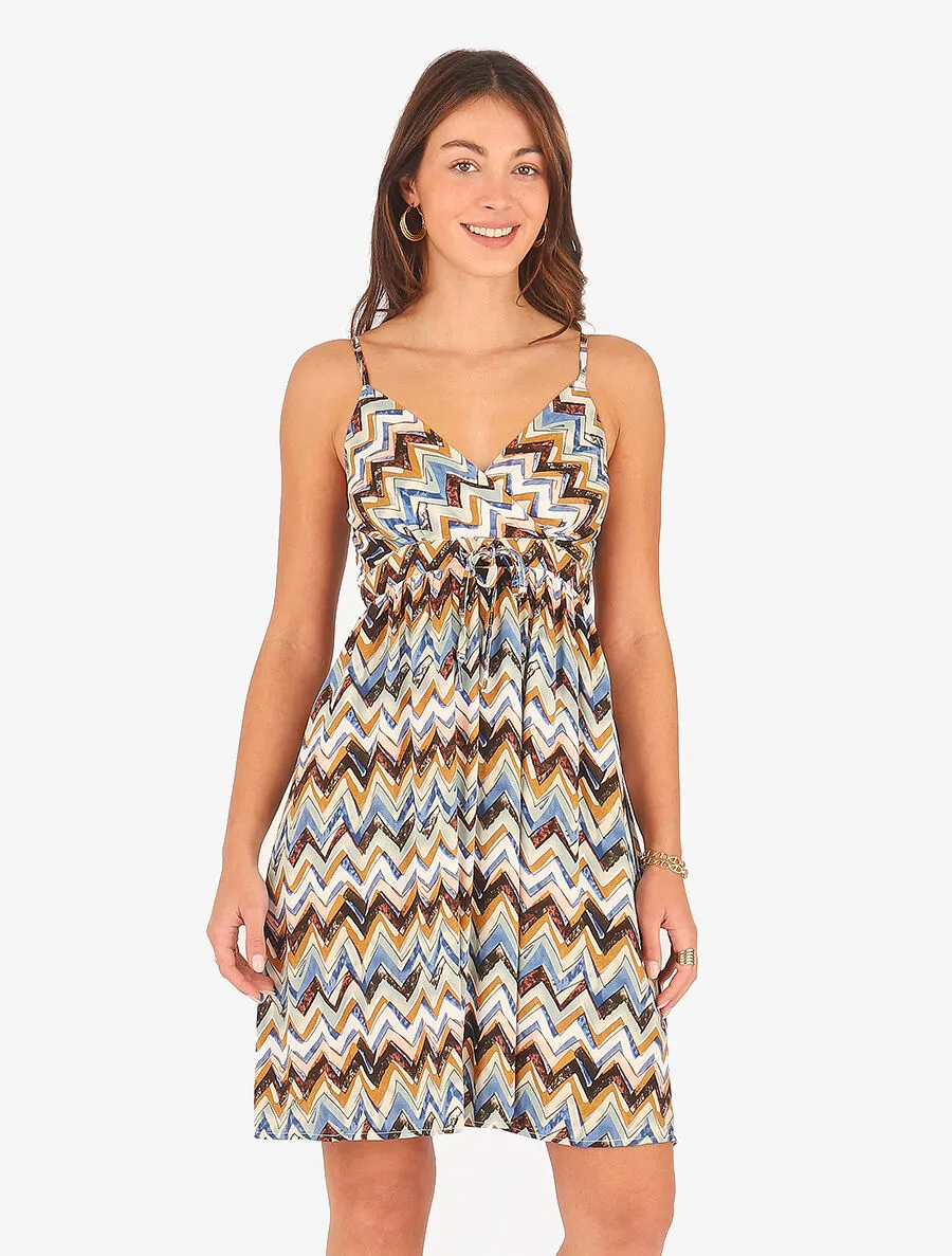 Robe courte à imprimé zig-zag - Noir