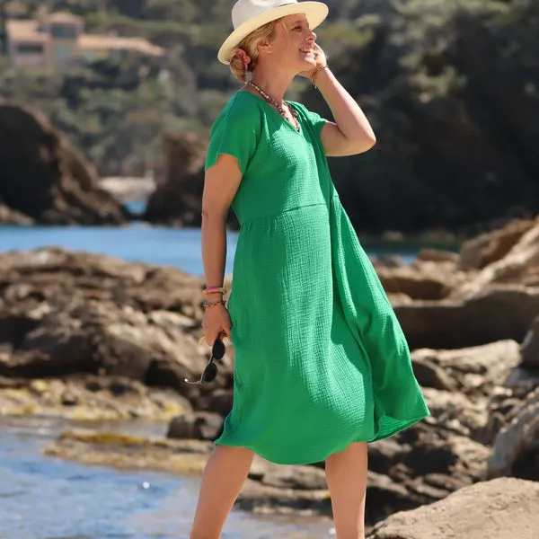 Robe Léna - double gaze de coton vert frais