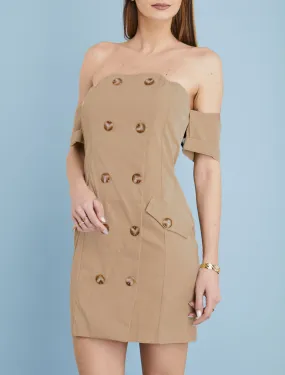 Robe moulante à encolure bardot - beige