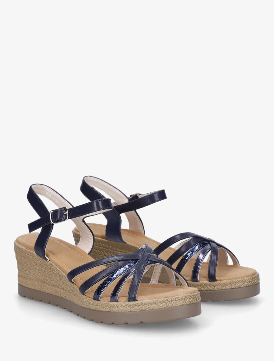 Sandales compensées brides croisées - Marine