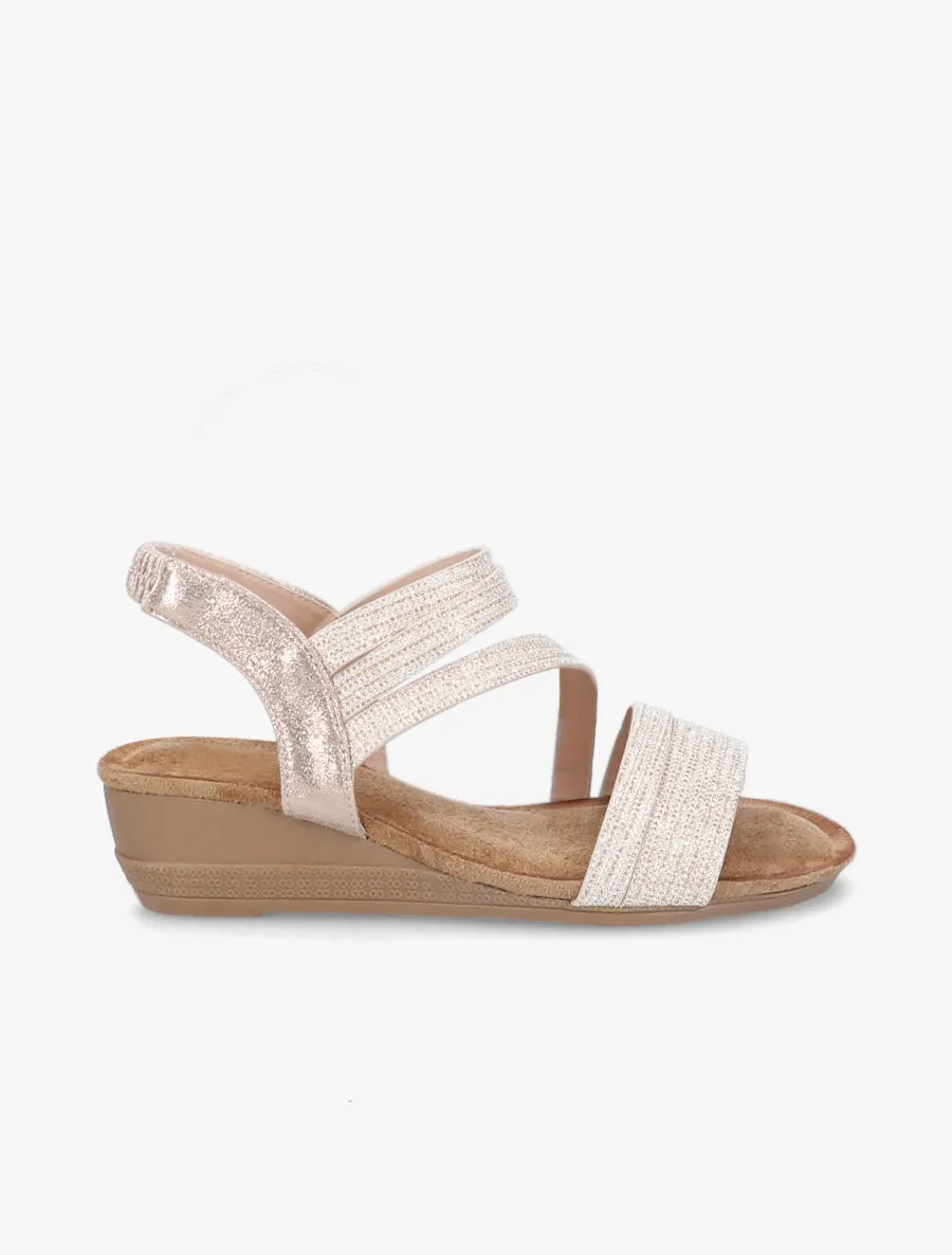 Sandales compensées et brides à paillettes - Rose gold