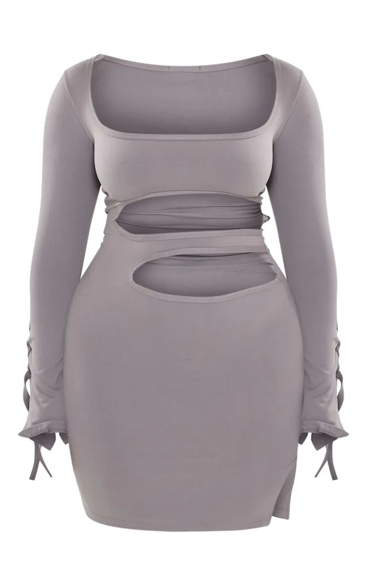 Shape Mini robe douce sans coutures gris anthracite à découpes et col carré