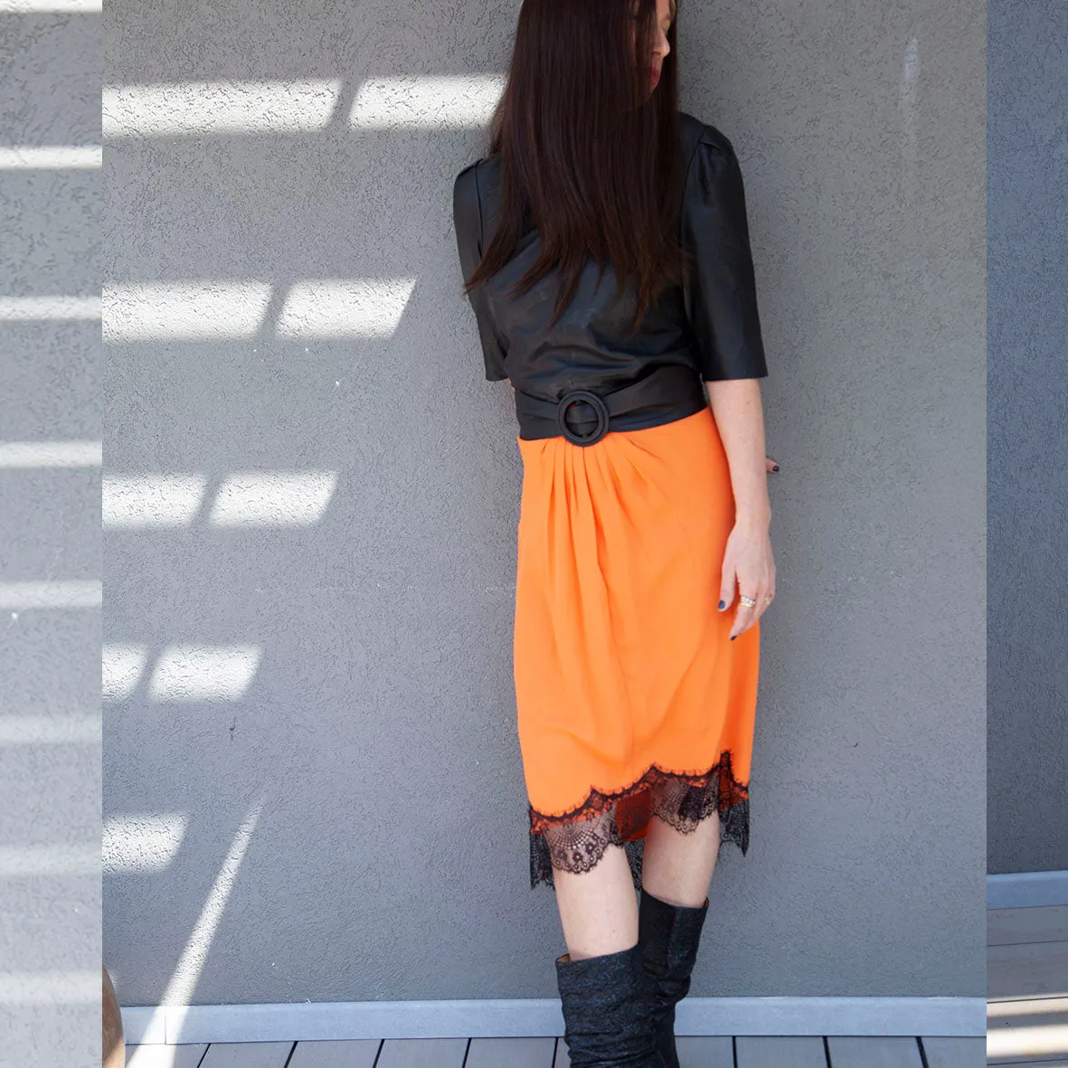 Skirt LPRSK2153MO - Orange- knee length