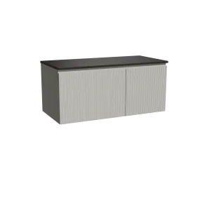 Storke Ribs meuble salle de bains suspendu 110 x 52 cm soie grise avec Panton tablette simple en mdf enduit de poudre noir mat, 
