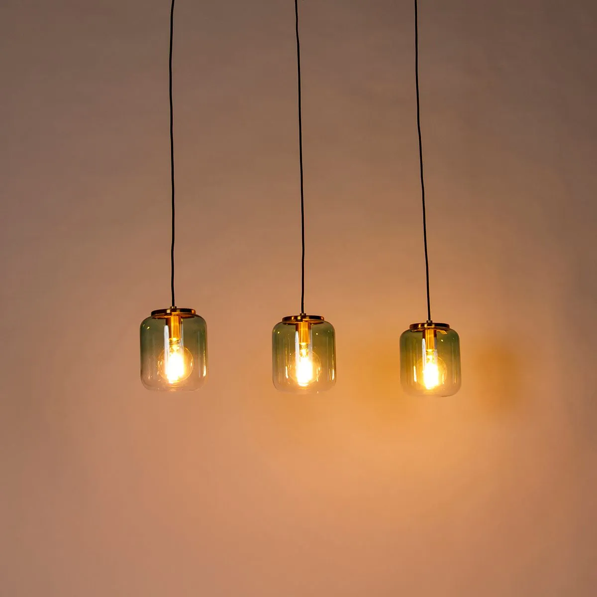 Suspension design or avec verre vert 3 lumières - Bliss