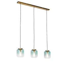 Suspension design or avec verre vert 3 lumières - Bliss