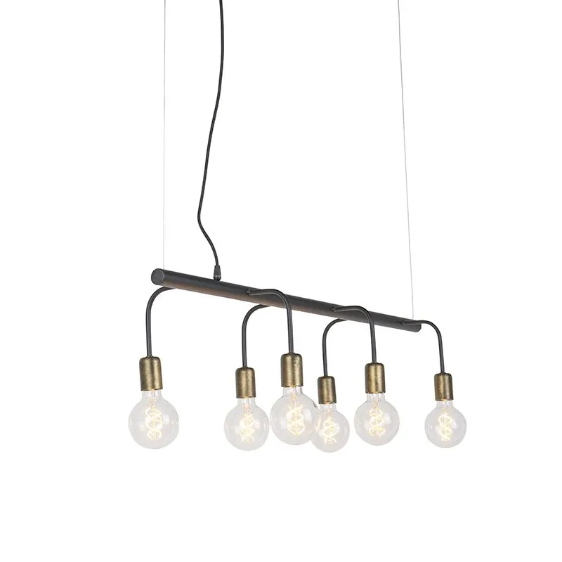 Suspension moderne noire avec raccords dorés 6 lumières - Facile